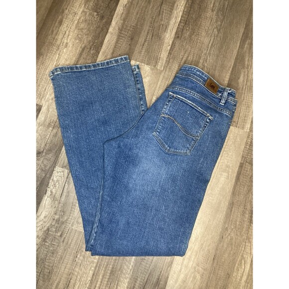 Lee Denim Blue Jeans Womens 16L Long 34x33.5 Mid Rise Mom Straight Boot - Picture 1 of 9